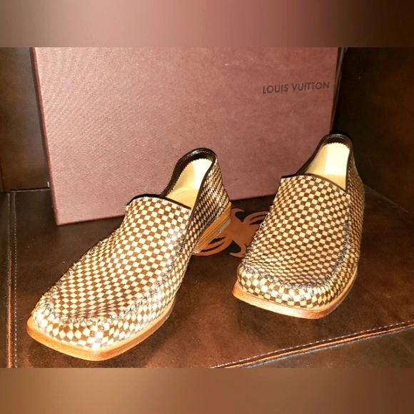 Louis Vuitton Beige/Brown Damier Pony Hair Montaigne Square Toe Loafers - Picture 1 of 5